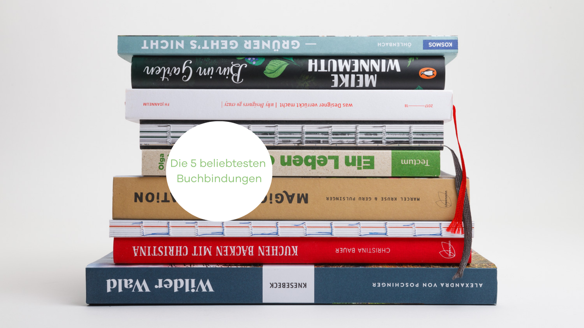 Übersicht verschiedener Buchbindungen von offener Fadenheftung bis Schweizer Buch